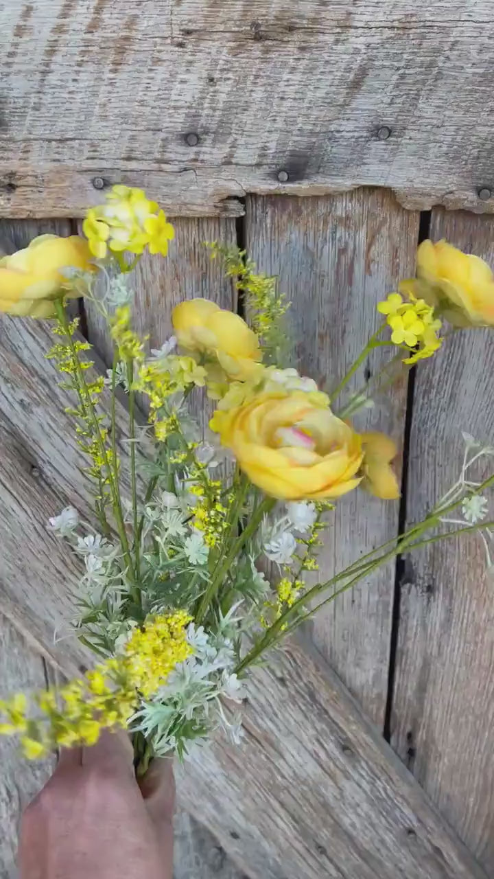 21.5" Yellow Ranunculus Florals Bush, Artifical Floral Bush, Yellow Floral Bush