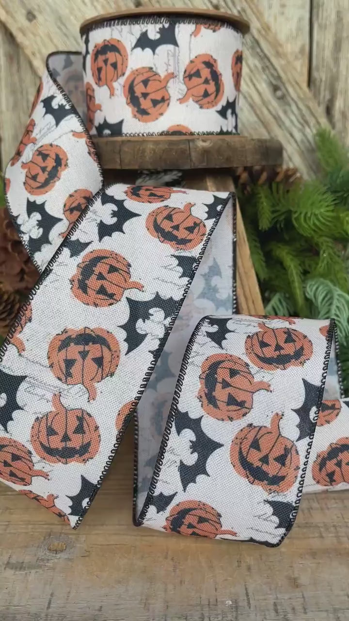 2.5" Halloween Ribbon, Jack o Lantern Ribbon, Pumpkin Ribbon