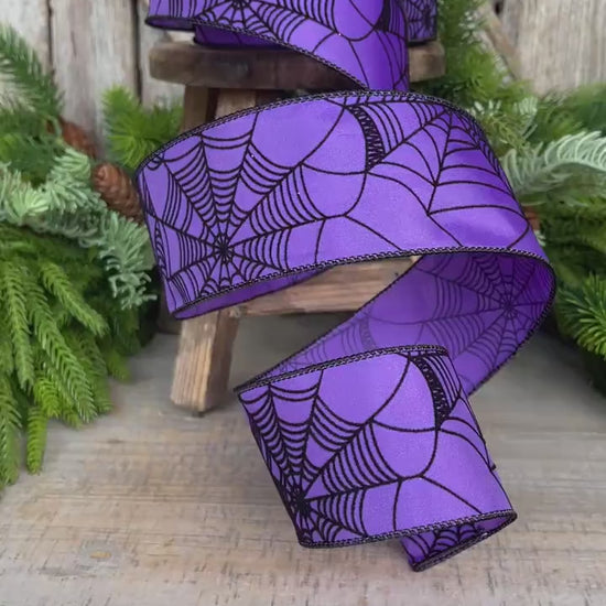 2.5" Purple Spooky Webs Ribbon, Farrisilk Ribbon, Halloween Ribbon