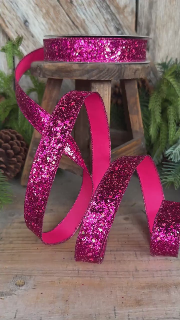 1" Hot Pink Ribbon, Halloween Ribbon, Glitz Ribbon
