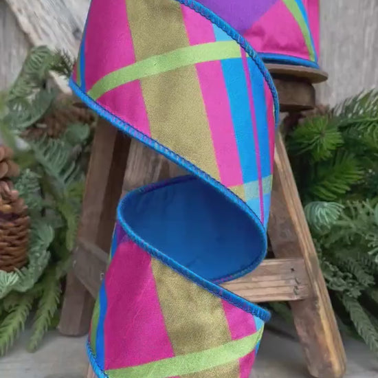 2.5 Blue Spring Plaid Ribbon, Bright Blue Plaid Ribbon, Spring Plaid Ribbon