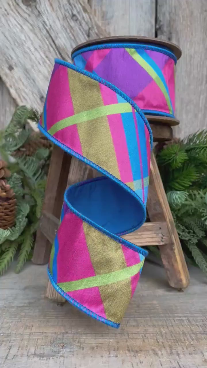 2.5 Blue Spring Plaid Ribbon, Bright Blue Plaid Ribbon, Spring Plaid Ribbon