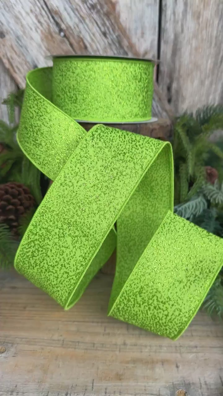 2.5" Lime Green Ribbon, Halloween Ribbon, Farrisilk Mystic Glitz Ribbon
