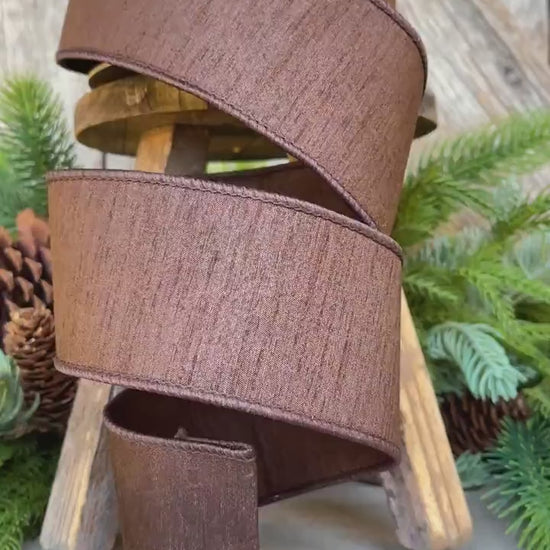 2.5” Chocolote Brown Dupioni Ribbon, Fall ribbon, Christmas ribbon