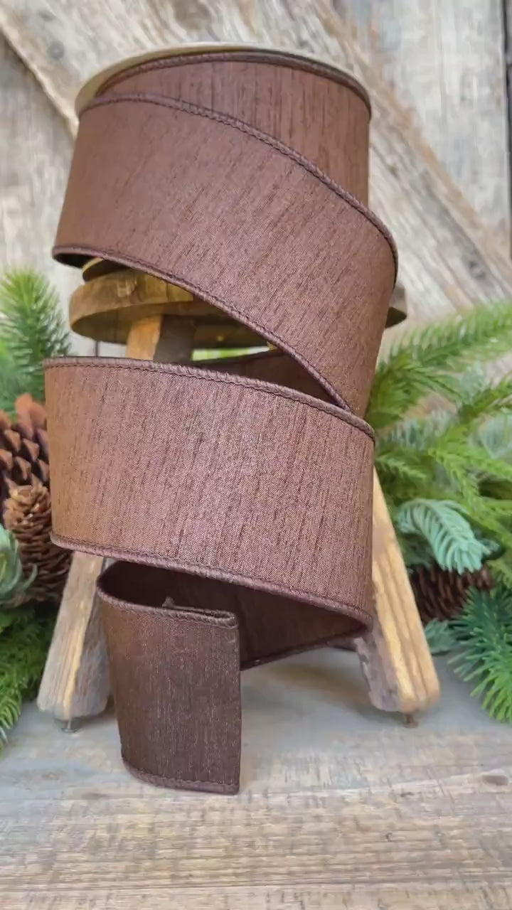 2.5” Chocolote Brown Dupioni Ribbon, Fall ribbon, Christmas ribbon