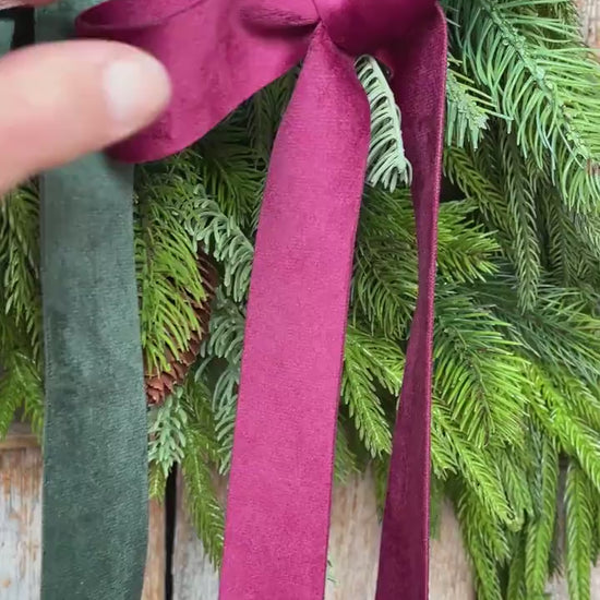 1.5" Burgundy Velvet Ribbon, Double Faced Velvet Ribbon, Unwired Velvet Ribbon