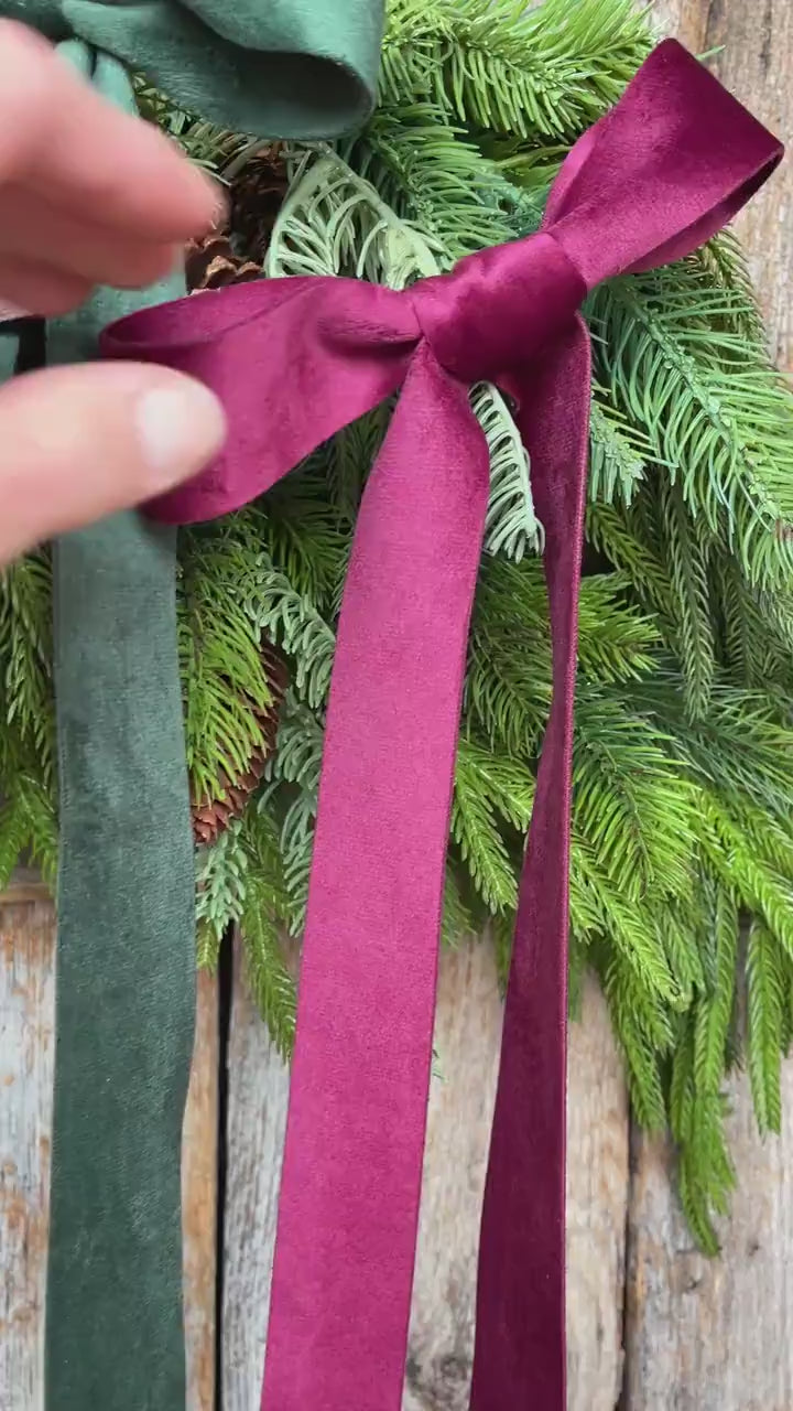 1.5" Burgundy Velvet Ribbon, Double Faced Velvet Ribbon, Unwired Velvet Ribbon