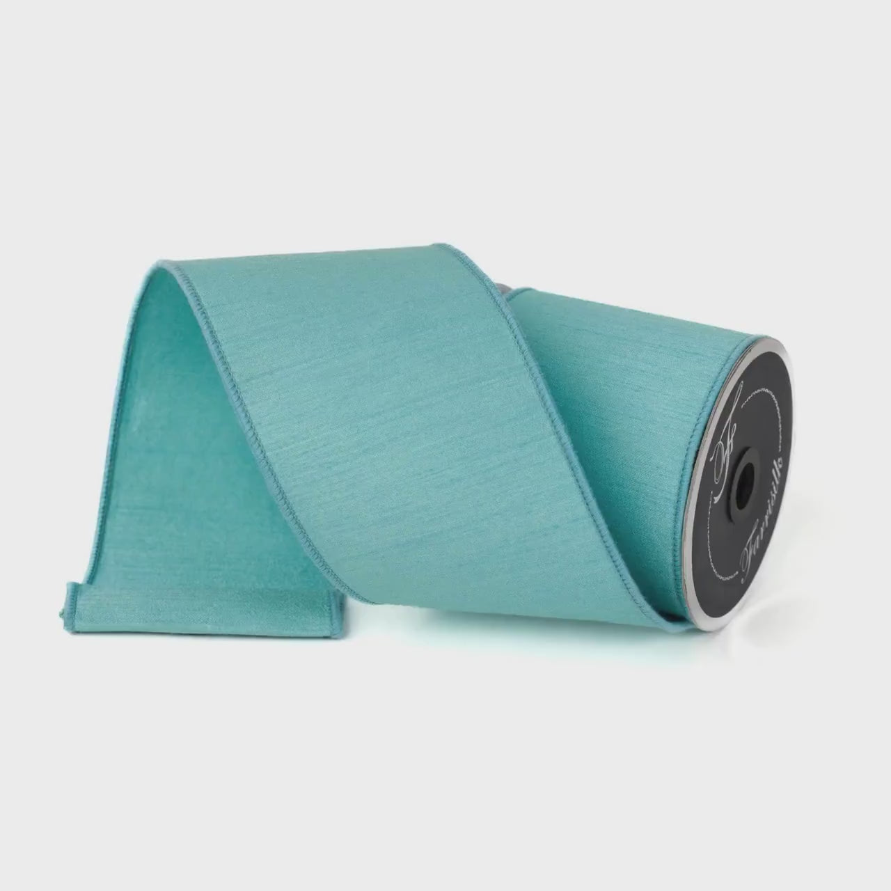 4” Light Blue Dupion Ribbon, Farrisilk ribbon, wired ribbon