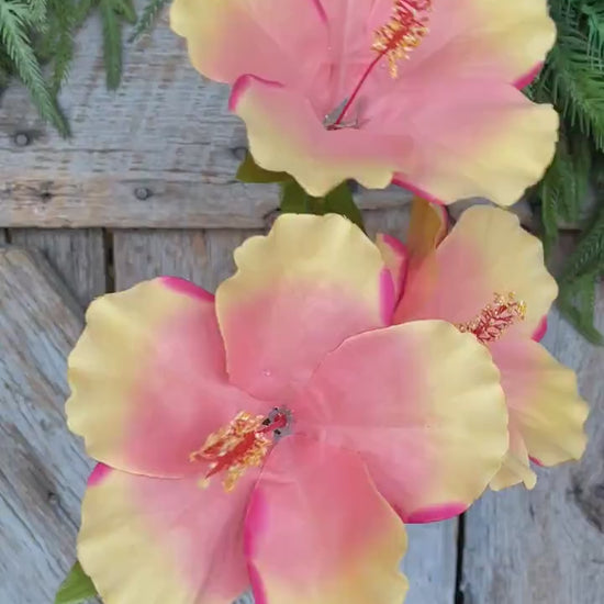 27" Coral Orange Hibiscus Stem, Artificial Stem, Hibiscus Spray