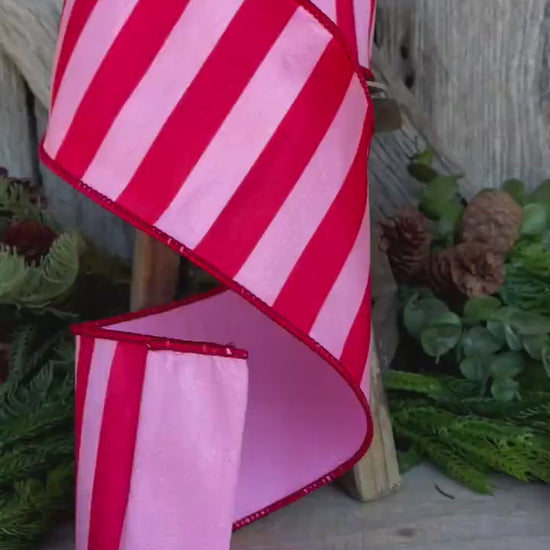 4" Red & Pink Stripe Ribbon, Christmas Ribbon, Pinkmas Ribon
