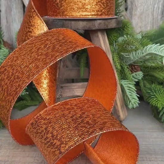 2.5" Orange Metalic Tinsel Ribbon, Farrisilk, wired Ribbon