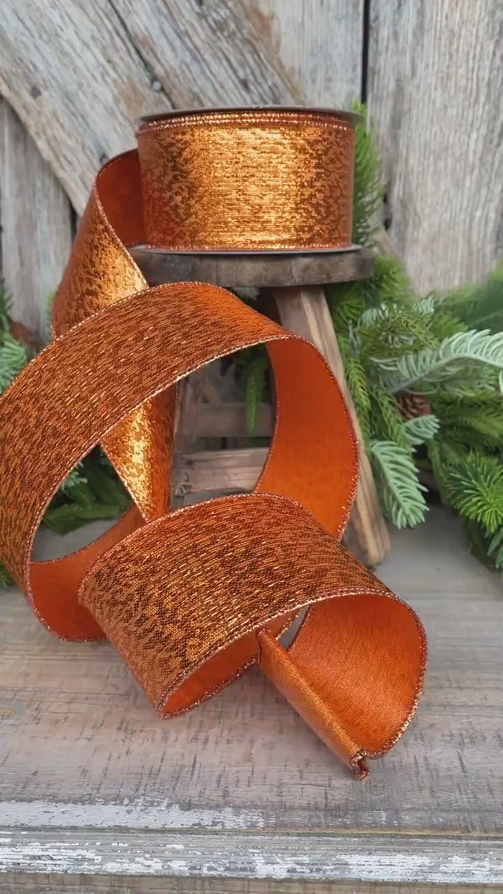 2.5" Orange Metalic Tinsel Ribbon, Farrisilk, wired Ribbon