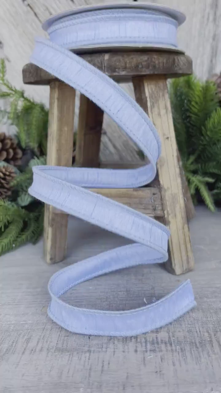 7/8" Light Blue Dupioni Ribbon, Wired Ribbon, Narrow Ribbon