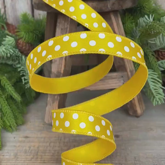 1"Yellow Mini Dots Ribbon, Farrisilk Ribbon, Yellow Polka Dot RIbbon