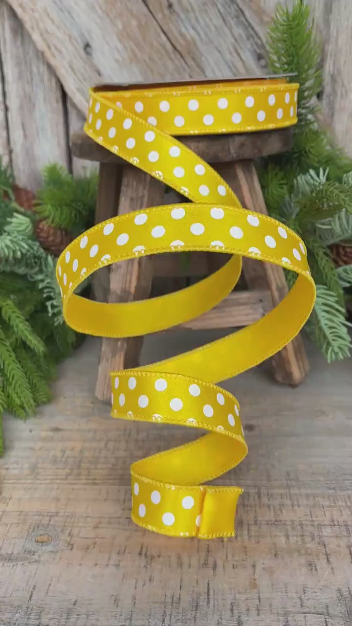 1"Yellow Mini Dots Ribbon, Farrisilk Ribbon, Yellow Polka Dot RIbbon
