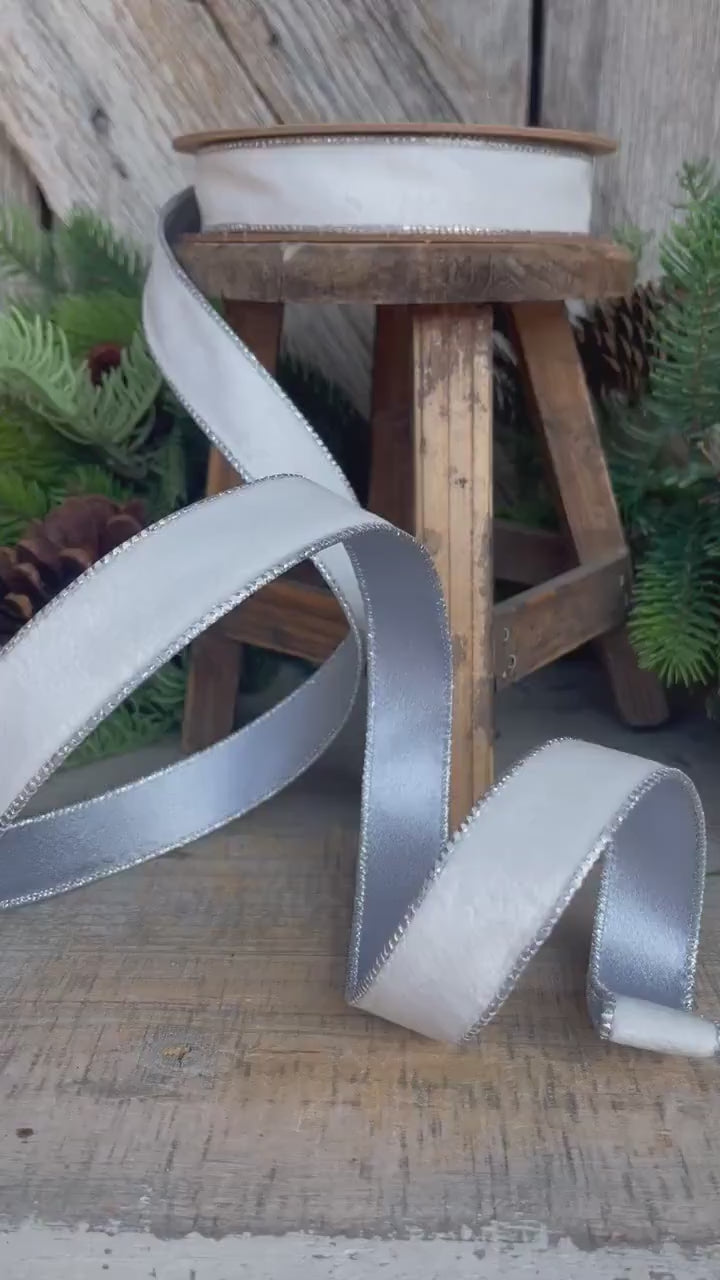 1" White Velvet Ribbon, White Velvet Ribbon, Wired Ribbon