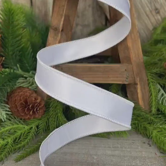 1" White Wired Satin Ribbon, Farrisilk Ribbon, Satin Ribbon