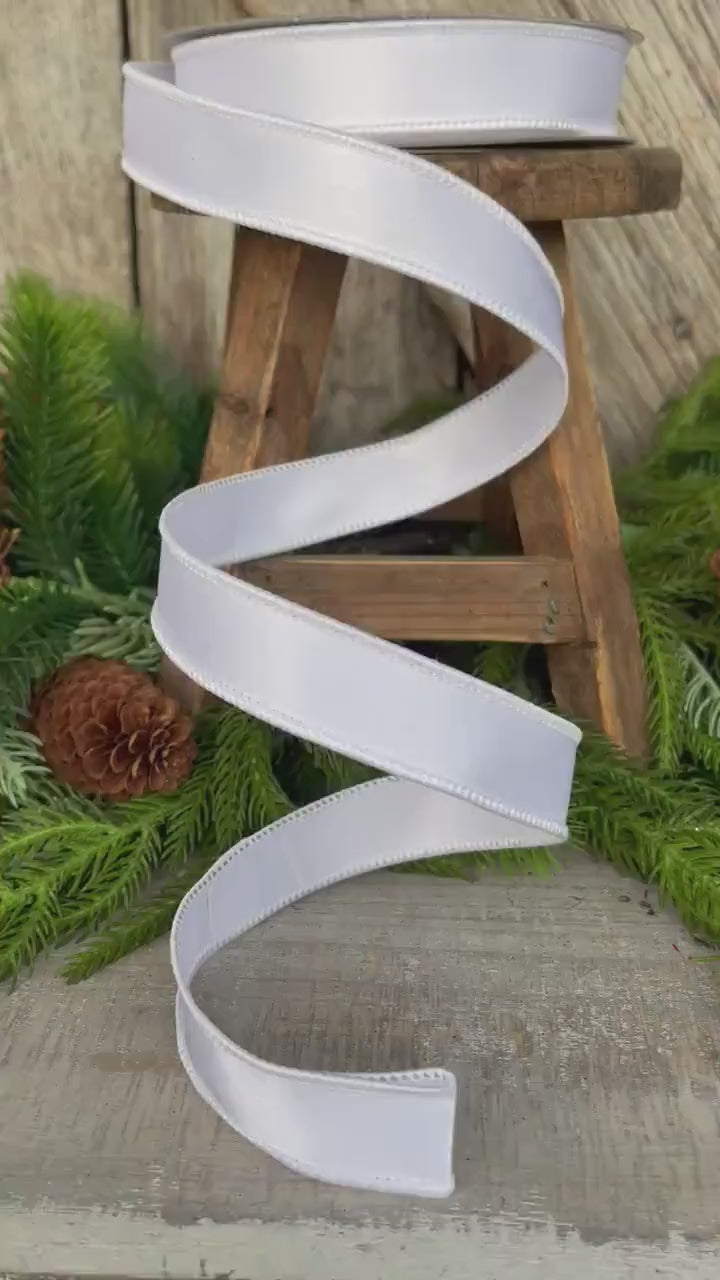 1" White Wired Satin Ribbon, Farrisilk Ribbon, Satin Ribbon