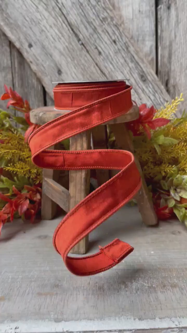 1" Orange Cinnamon Taffeta Ribbon, Farrisilk Ribbon, Wired Ribbon