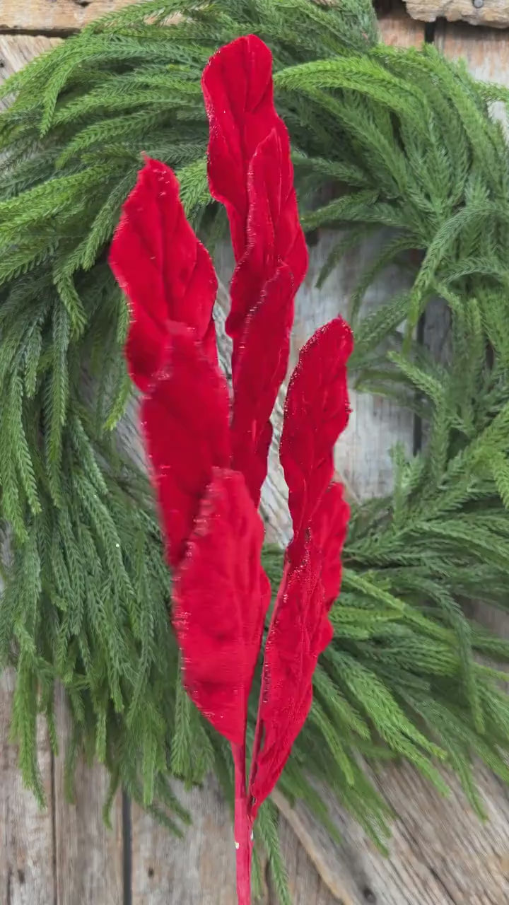 30" Red Velvet Magnolia Leaf Spray – Christmas Tree Spray