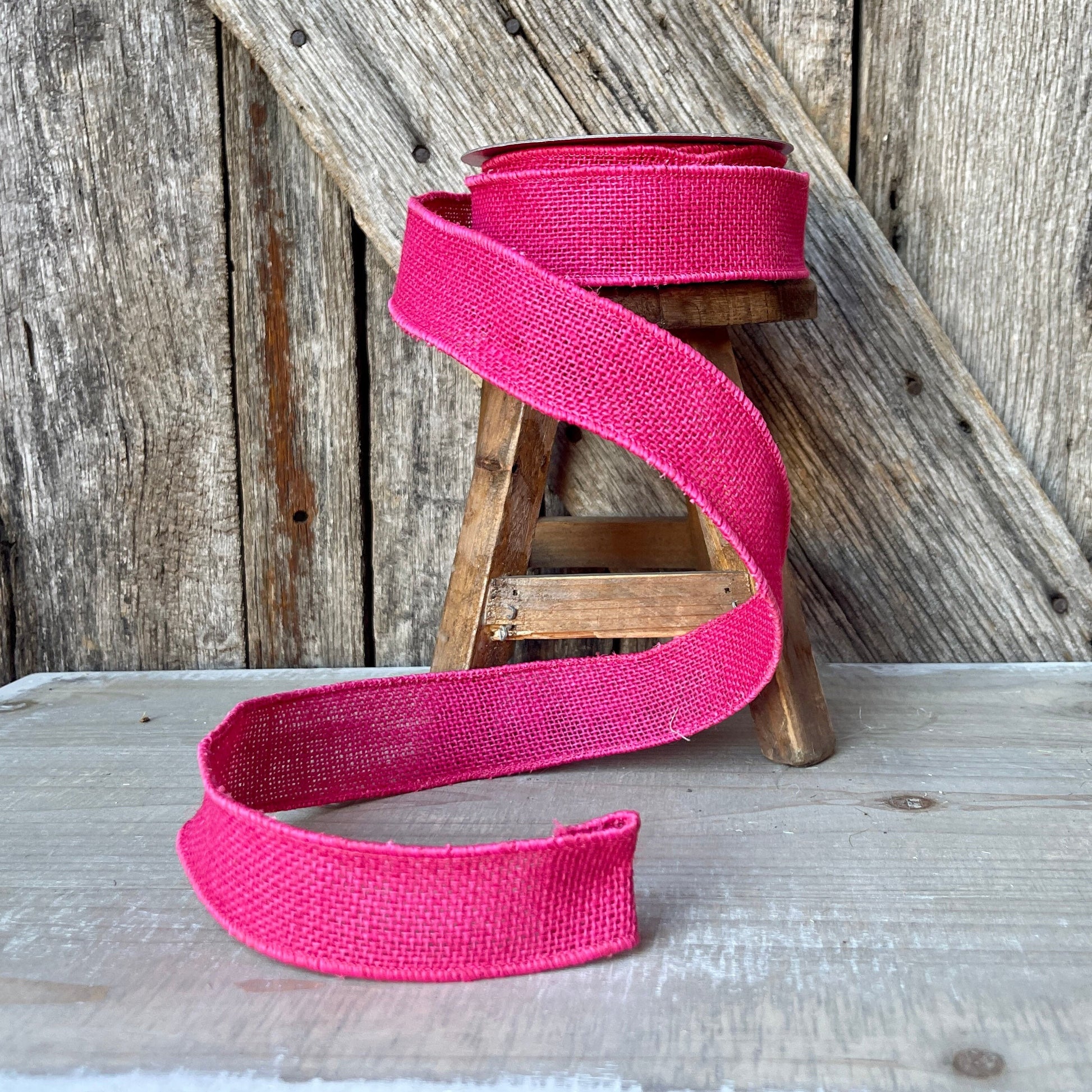1.5 inch ribbon hot pink burlap ribbon , luxury ribbon, hot pink burlap  ribbon