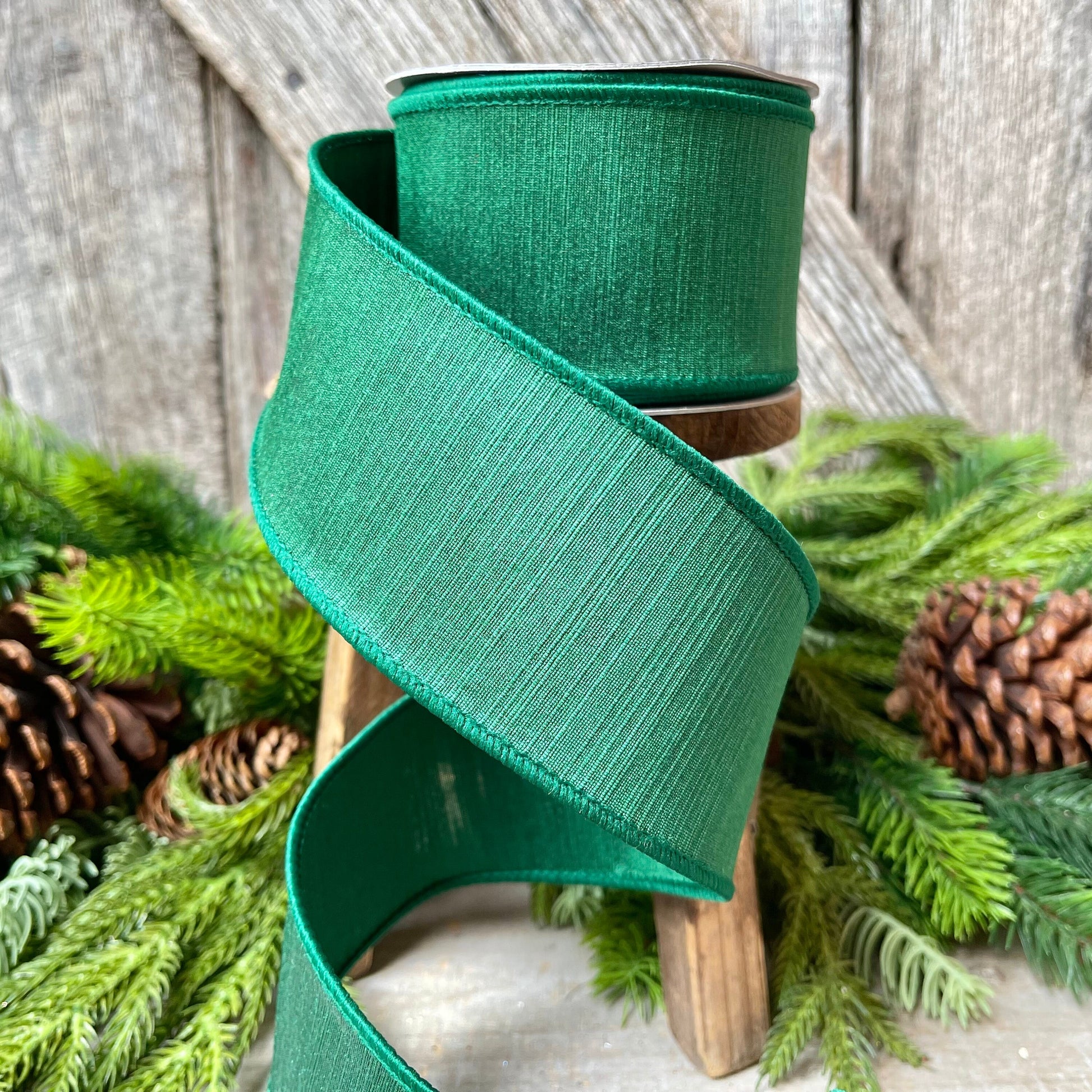 2.5 Emerald Green Shabby Silk, Farrisilk Ribbon, Wired Ribbon – Joycie  Lane Designs
